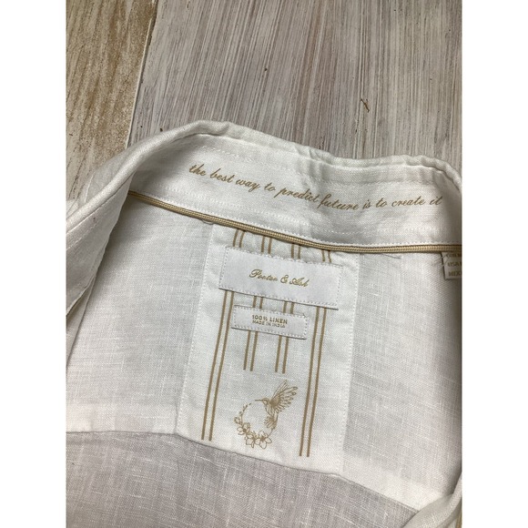 Porter And Ash White Linen Shirt Men's Medium Short Sleeve Button Down - Picture 5 of 9